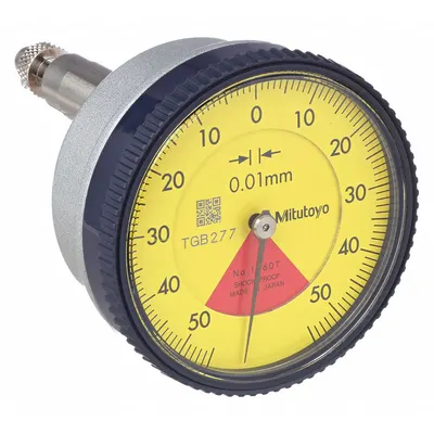 MITUTOYO Back Plunger Dial Indicator: 0 mm to 1 mm, Metric, Back Plunger - Balanced Reading Flat Back Dial Indicators