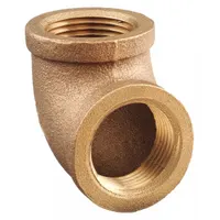 This 90° low-pressure threaded pipe elbow is made of brass with a 1 1/4 in x 1 1/4 in size and a maximum operating pressure of 200 psi. It is used to connect two pipes at a right angle in plumbing, HVAC, and industrial fluid systems for water, air, and non-corrosive fluids