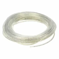 Metric-sized polyurethane tubing with 5 mm inner diameter and 8 mm outer diameter, supplied in a 100-foot length. Beige in color with Shore A 90 to 95 hardness, rated for maximum operating pressure of 190 psi at 180°F. Suitable for pneumatic and fluid transfer applications requiring flexibility and abrasion resistance.