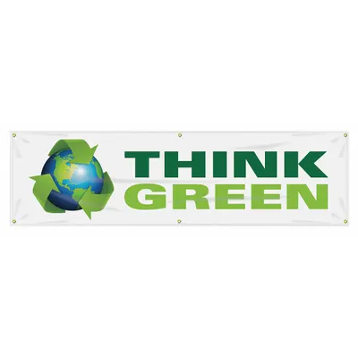 ACCUFORM Safety Banner: Poly Sheeting, 28 in x 96 in Nominal Sign Size, Indoor/Outdoor - Think Green Banners