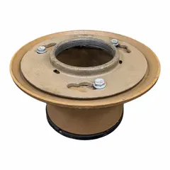 Cast iron floor drain with 9 in overall diameter and 4 in nominal pipe size. Push On connection type. Includes trap primer connection. Yellow finish. Suitable for surface water drainage in commercial and industrial areas.