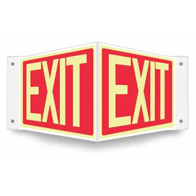 CONDOR Safety Sign: PETG, Mounting Holes Sign Mounting, 8 in x 18 in Nominal Sign Size - V-Shape Projection Exit Signs