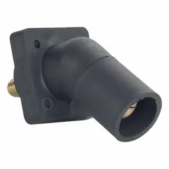 Male receptacle with angled taper nose mating and threaded stud termination. Rated for 600V AC and 600V DC. Suitable for single-pole industrial power connections requiring a robust, secure interface.