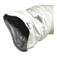 Canvas ducting with wire reinforcement, designed for use with direct-fired portable gas torpedo heaters. Features high-temperature material and measures 24 inches in diameter with a 1/16-inch thickness. Used to channel heated air to targeted areas in construction sites, warehouses, or industrial workspaces.