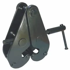 This steel beam lifting clamp is designed for top-mount lifting of steel beams. With a maximum jaw opening of 10-1/4 in and an overall depth of 2-7/8 in, it is used in industrial material handling for hoisting and positioning beams.