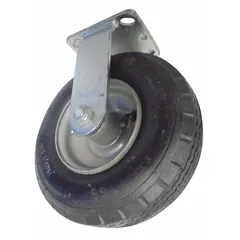 This rigid caster is a replacement component for platform trucks and similar material handling equipment. It features a steel frame and a black rubber/steel wheel, with an overall length of 9 inches and overall width of 2-1/2 inches. The caster is designed for straight-line rolling applications where swivel action is not required.