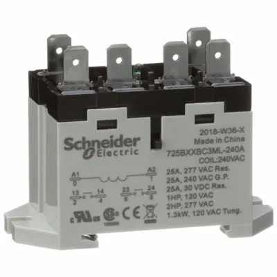 SCHNEIDER Enclosed Power Relay: DIN-Rail & Surface Mounted, 25 A Current Rating, 240V AC - Combination DIN-Rail & Surface-Mounted Relays