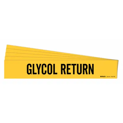 BRADY Pipe Marker: Glycol Return, Yellow, Black, Fits 8 in and Larger Pipe O.D. - Glycol Return Adhesive Pipe Markers