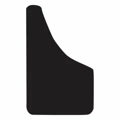 Polymer mud flaps for rear vehicle location. Sold as a pair. Each flap measures 18 inches in height, 10 inches in width, and 1/8 inch in thickness. Color is black. Used to reduce spray and debris kicked up from wheels.