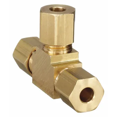 PARKER Compression Tee Fitting: 3/16 in OD x 3/16 in OD x 3/16 in OD Fitting Size, Brass - Standard Sleeve Brass Compression Fittings