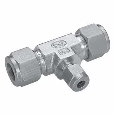 HAM-LET Compression Tee Fitting: 3/4 in OD x 3/4 in OD x 3/8 in OD Fitting Size - Double-Ferrule Stainless Steel Fittings