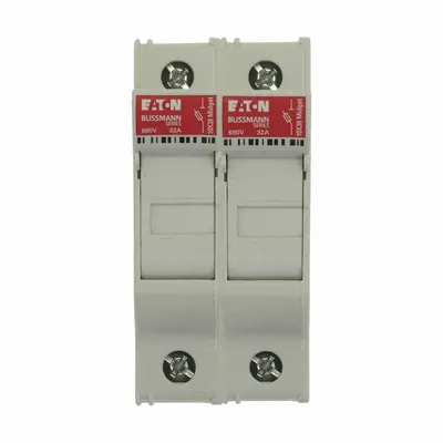 BUSSMANN Fuse Block: Finger-Safe, 2 Pole, 600 V AC, DIN Rail Mounting - Midget Fuse Blocks