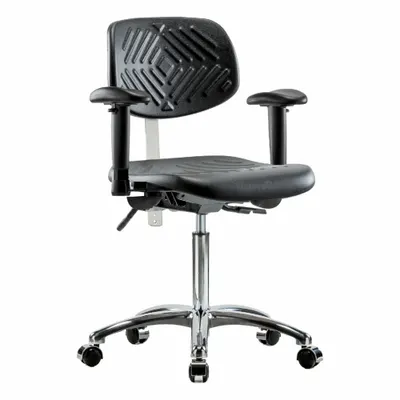 OEM Cleanroom Task Chair: Polyurethane, Arms Included, Ht Range 20 1/4 in to 28 in - Polyurethane Cleanroom Chairs