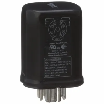 SCHNEIDER Hermetically Sealed Relay: Socket Mounted, 12 A Current Rating, 240V AC - Socket-Mounted Relays
