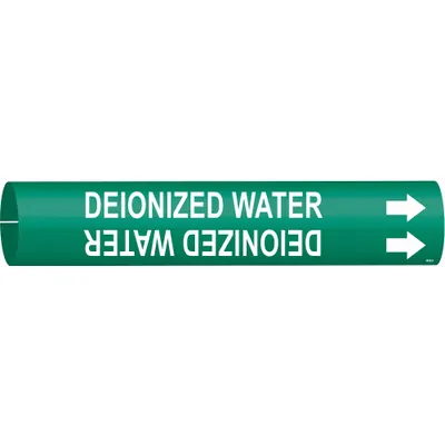 BRADY Pipe Marker: Deionized Water, Green, White, Fits 3/4 to 1 3/8 in Pipe O.D. - Deionized Water Snap-On Pipe Markers