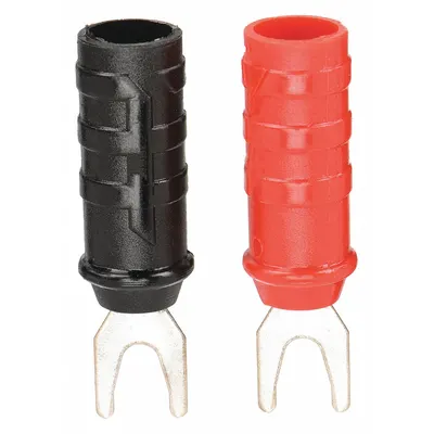 POMONA Spade Lug: 1 7/8 in Lg, 15 A Max Current Measurement, 1,000 V Max Volt Measurement - Spade Lug to Shrouded Banana Jack Adapters