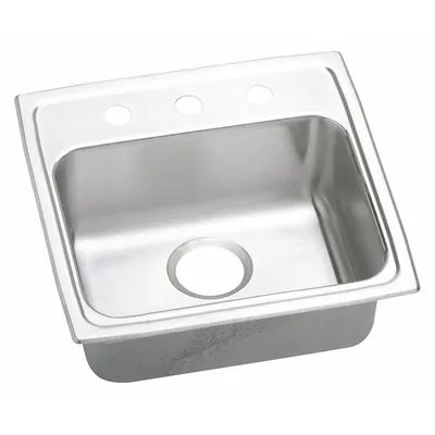 ELKAY Bowl Drop-In Sink: 19 in Overall Lg, 18 in Overall Wd, 5 7/8 in Bowl Dp - One-Bowl Counter-Mounted Kitchen & Bar Sinks without Faucets