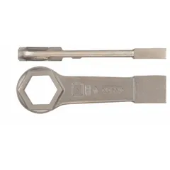 This SAE striking box end wrench features a 6-point, straight handle design with a 2 3/8 in head size and 12 in overall length. Constructed from nonsparking aluminum-bronze with a natural finish, it is suitable for use in environments where spark prevention is critical, such as in maintenance and assembly of equipment in potentially flammable atmospheres.
