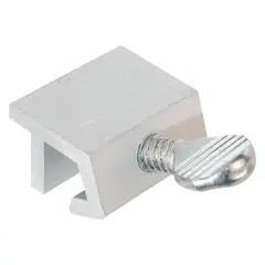 This non-handed clamp lock is designed for sliding windows and mounts on the sash. It features a mill silver finish and an overall length of 15/32 in. The lock includes a handle for operation and is suitable for securing sliding windows in residential or light commercial applications.