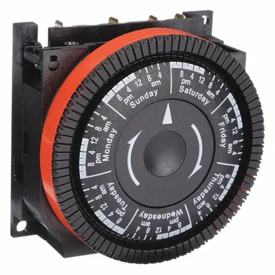 BORG Electromechanical Timer: 7 day, SPST, 120V AC, 42 On/Off Cycles - Max - Panel Cover-Mounted Electromechanical Timer Switches