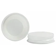 White polyethylene screw cap with plastisol liner for 89-400 mm neck finishes. Suitable for sealing containers in laboratory, chemical, and industrial packaging applications. Supplied in a pack of 144 closures.