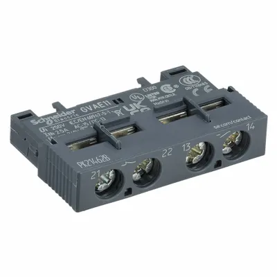 SCHNEIDER Auxiliary Contact: 1NO/1NC, 2.5 A Max Current (AC), Front Mount - Schneider Electric Auxiliary Contacts