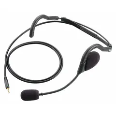 Behind-the-head headset with a single wire extending from the earpiece microphone. Features push-to-talk capability and a 2.5 mm stereo connector. Compatible with ICOM F7020 and F9011 radio series. Suitable for two-way communication in industrial, security, or event settings.