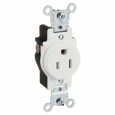 LEVITON Receptacle: Single, 5-15, White, 125V AC, 15 A, 2 Pole / 3 Wire (MPN T5015-W) - General Purpose Receptacles