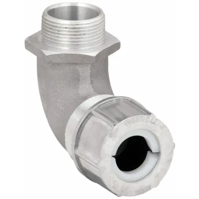 HUBBELL WIRING DEVICE-KELLEMS Liquid Tight Cord Connector: Aluminum, 1 1/4 in MNPT, 1.00 in to 1.13 in - 90° Metallic Cable Grips