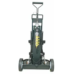 Cylinder cart designed for transporting 4500 psi high pressure SCBA cylinders. Stands 41 inches tall and accommodates both 2216 psi low pressure and 4500 psi high pressure cylinders. Suitable for fire, industrial safety, and rescue operations.
