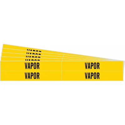 BRADY Pipe Marker: Vapor, Yellow, Black, Fits 3/4 to 2 3/8 in Pipe O.D., 4 Pipe Markers - Vapor Adhesive Pipe Markers