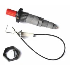 Replacement piezo-electric ignition kit for HVACR equipment. Generates a spark for manual lighting of burners in heaters and furnaces. Operates without external power. Suitable for industrial and commercial heating applications.