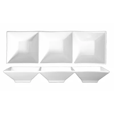 ITI 3-Compartment Bowl: 33 oz Capacity, 15 1/8 in Dia, Porcelain - Serving Bowls