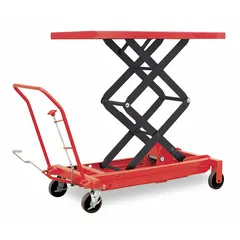 This manual scissor-lift table from Dayton features a steel platform measuring 48 inches long by 24 inches wide. It provides a maximum lifting height of 59 inches, suitable for positioning loads in material handling tasks such as assembly, maintenance, and warehousing.
