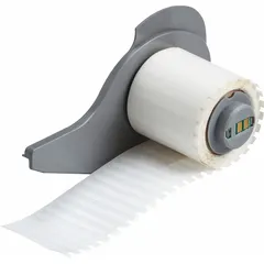 White gloss polyester precut label roll measuring 1 1/2 in x 1/8 in. Designed for use with the M710 printer series. Suitable for industrial identification, cable marking, and component labeling applications requiring durable, high-contrast labels.