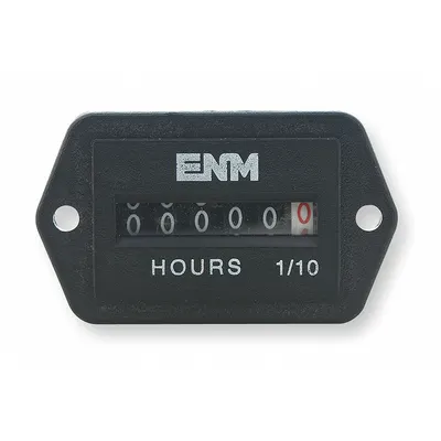 ENM Hour Meter: Hour Meters, Front Panel Mounting, Analog, 1 1/4 in x 2 1/8 in