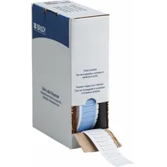 Polyolefin, white matte precut sleeve label roll measuring 1/2 in x 3/16 in. Designed for permanent wire and cable identification on 20 AWG to 28 AWG wire gauge. Compatible with the M710 printer series. Suitable for industrial maintenance, panel building, and electrical installations.