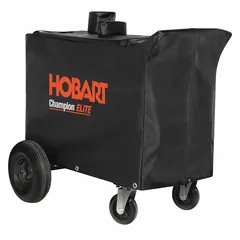 This black protective cover is designed for use with the HOBART Champion Elite 260 welder series (Mfr. No. 500557). It shields the equipment from dust, debris, and minor impacts during storage or transport, helping to maintain the unit's condition when not in use.