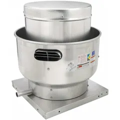 Unassembled centrifugal upblast roof exhaust fan for high-static-pressure applications. Features an 11 1/4-inch wheel and accepts motors from 1/4 hp to 1/2 hp. Square base, less drive package. Designed for roof mounting to exhaust grease-laden air from commercial kitchens.