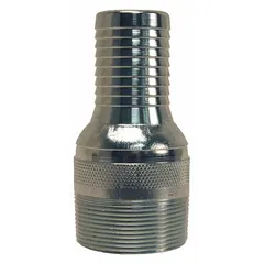 This steel x steel combination nipple connects a 4 in hose I.D. to a 3 in NPT threaded port. The hose barb end provides a secure grip for hose clamping, while the NPT end allows threaded attachment to equipment. Suitable for air, water, and chemical transfer in industrial fluid handling systems.