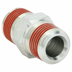 Rigid steel hydraulic hose adapter with male NPTF threads on both ends. Designed for connecting hydraulic hoses or components with 3/8 in NPTF ports, providing a leak-resistant seal in high-pressure fluid systems. Suitable for industrial applications such as machining, material handling, and power transmission.