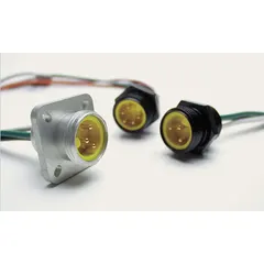 Panel-mount receptacle with 1/2"-14 mounting thread and 6 pins. Includes 1 ft wire length. Rated IP67 for protection against dust and water ingress. Used for connecting actuators and sensors in industrial automation systems.