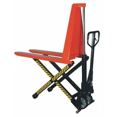 This manual high-lift pallet jack from Dayton is designed for lifting and moving palletized loads in warehouses and distribution centers. It features steel forks measuring 46 inches in length and 27 inches in width, a D-shaped handle, and hand pump lift control for raising loads up to 3000 lb.