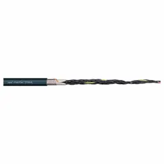 Continuous flexing control cable with 18 conductors of 16 AWG single copper wire, TPR jacket rated at 1000 V, and an integrated ground conductor. Designed for applications requiring repeated bending, such as in cable carriers (e-chains) and flexible machinery connections. Minimum bend radius factors: 3 x OD fixed, 4 x OD flexible, 5 x OD for e-chain. Complies with IPA 14644-1 cleanroom standards.