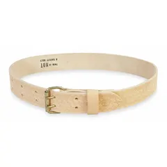 Leather tool belt with tan finish, not padded, designed for ironworker applications. Fits waist sizes 32 to 40 inches. Provides a modular platform for attaching compatible pouches and accessories, suitable for construction and industrial trades requiring tool organization and waist-carry.