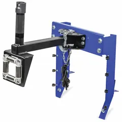 This pivoting hose guide assembly is designed for use with COXREELS 1125 Series hose reels with an 18-inch reel width. It features a stainless steel roller and a steel bracket in blue, with a top return location. The assembly guides and protects hoses during retraction and extension in industrial applications such as washdown, lubrication, and air/water handling.