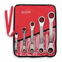 PROTO Box End Wrench Set: Alloy Steel, Chrome, 5 Tools, 1/4 in to 7/8 in Range of Head Sizes, Pouch (MPN J1180A)