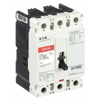 EATON Molded Case Circuit Breaker: 60 A Amps, 100kA at 240V AC, Fixed, ABC, Load Side Lug - FD-Frame Eaton Molded Case Circuit Breakers