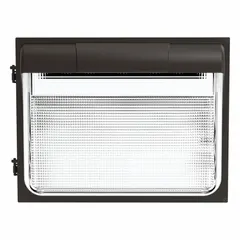 LED full-size wall pack delivering 13,850 lumens at 5000K with Type III distribution. Operates on 120 to 277V AC, consumes 108 W, and has an overall height of 14 inches. Suitable for outdoor area lighting such as building perimeters and parking lots.