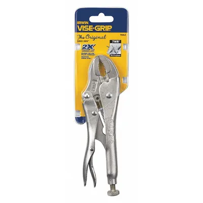 IRWIN Locking Plier: Curved, Lever, 1 1/2 in Max Jaw Opening, 7 in Overall Lg - Curved-Jaw Locking Pliers
